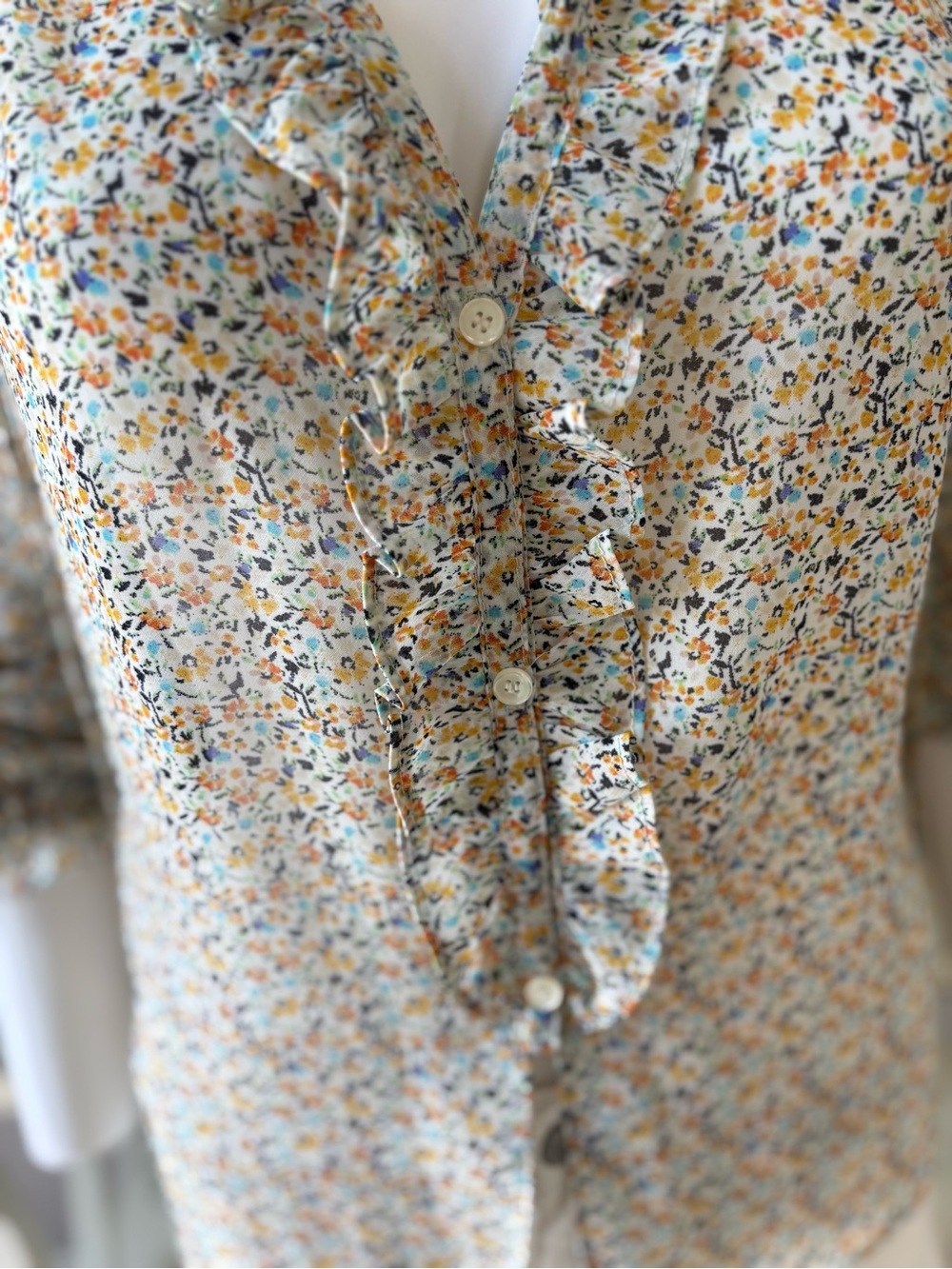 Chelsea & Violet Cream Floral Ruffle Button-Front Blouse - Picture 4 of 10